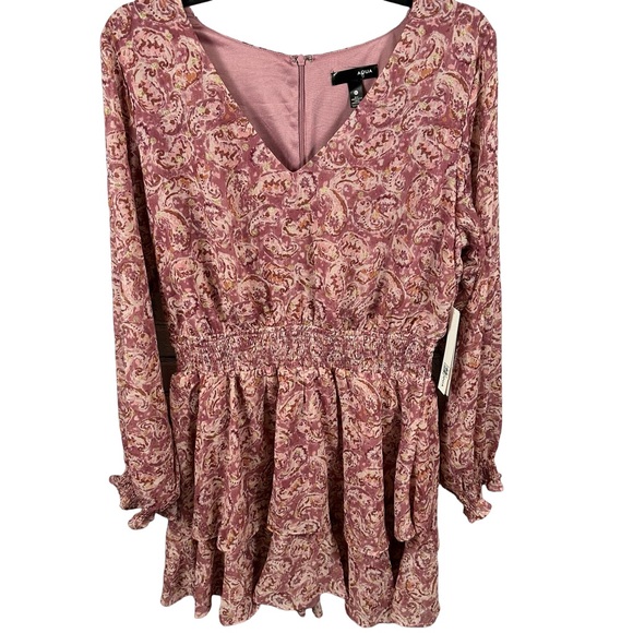 Aqua Tiered Skirt Metallic Paisley Dress Smocked Waist Purple Multi XL NWT - Picture 2 of 6